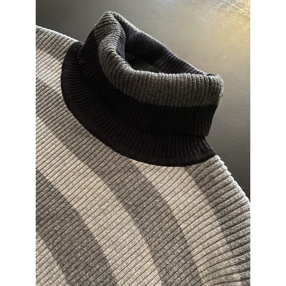 RELATIVITY Gray Striped Cotton Ribbed Knit Turtleneck Sweater sz XL - Picture 3 of 8